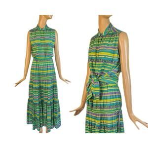 Liz Claiborne 90s two piece colorful print cotton skirt‎ and matching top set